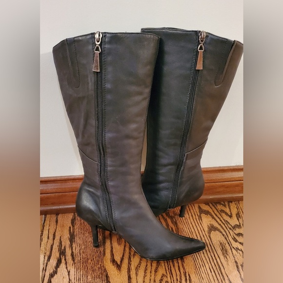 FITZWELL 15" TALL BLACK LEATHER POINTED TOE BOOT Sz 7 - Picture 4 of 7